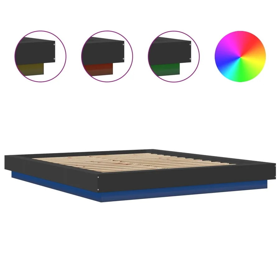 Cadre de lit avec lumières LED sans matelas noir 160x200 cm - 8