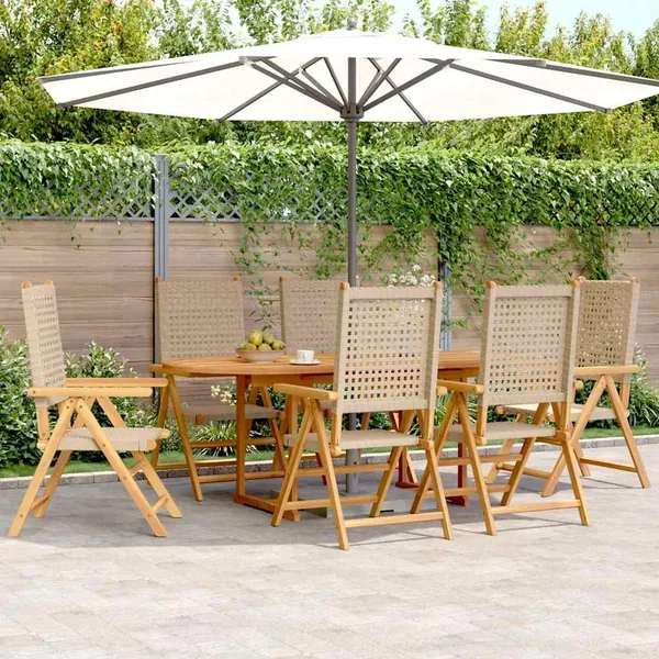 Ensemble à manger de jardin 7 pcs beige rotin et bois massif