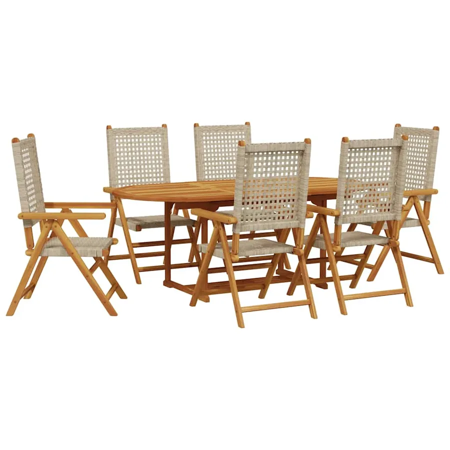 Ensemble à manger de jardin 7 pcs beige rotin et bois massif - 2