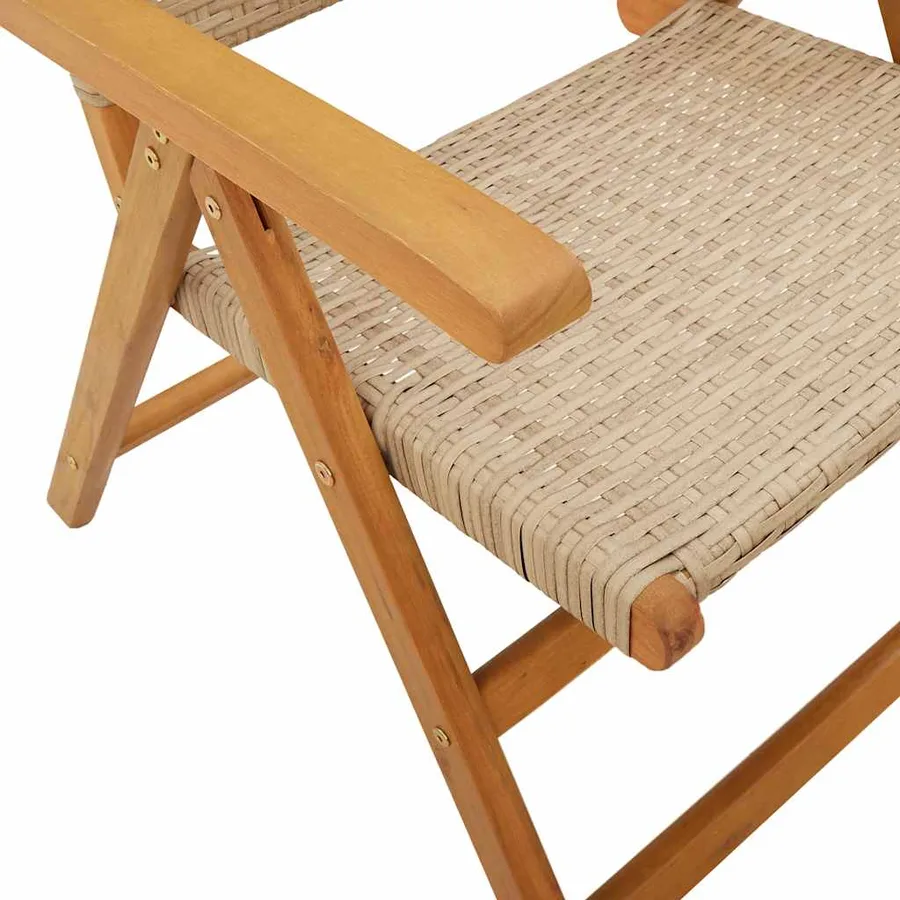 Ensemble à manger de jardin 7 pcs beige rotin et bois massif - 9