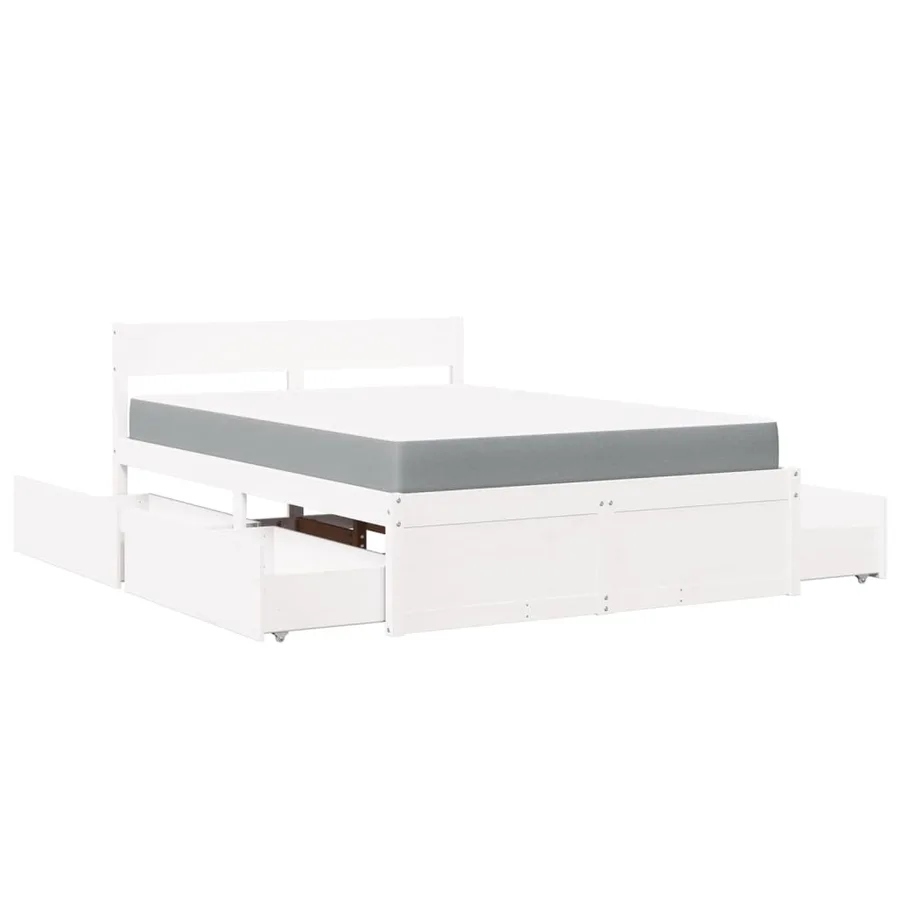 Lit avec tiroirs et matelas blanc 120x200 cm bois massif de pin - 11
