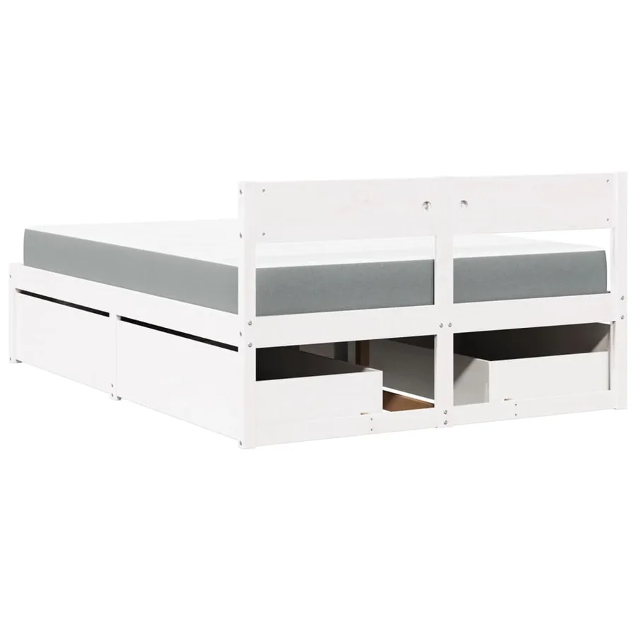 Lit avec tiroirs et matelas blanc 120x200 cm bois massif de pin - 6