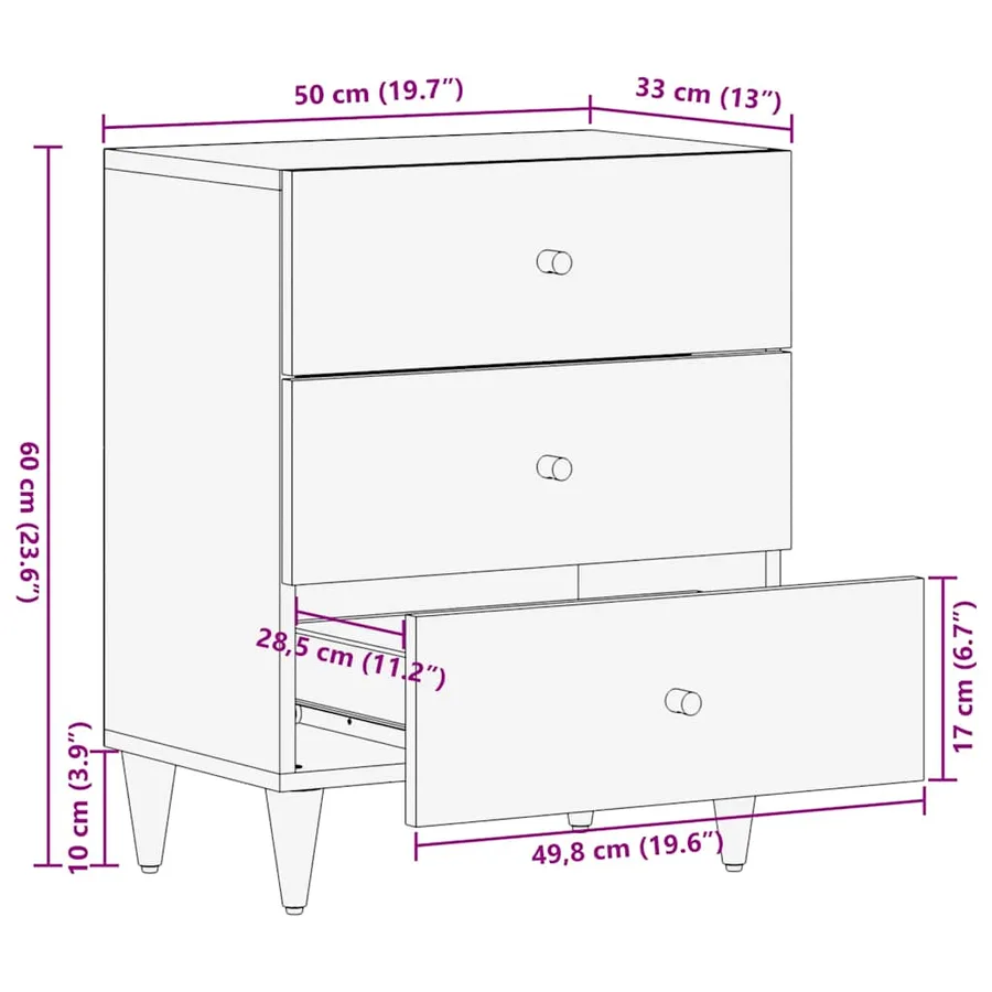 Table de chevet 50x33x60 cm bois de manguier massif - 11