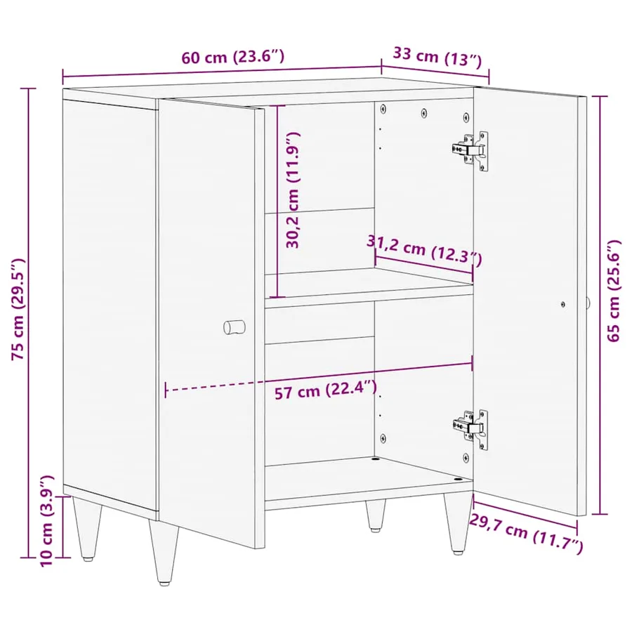 Armoire latérale 60x33x75 cm bois massif de manguier - 11