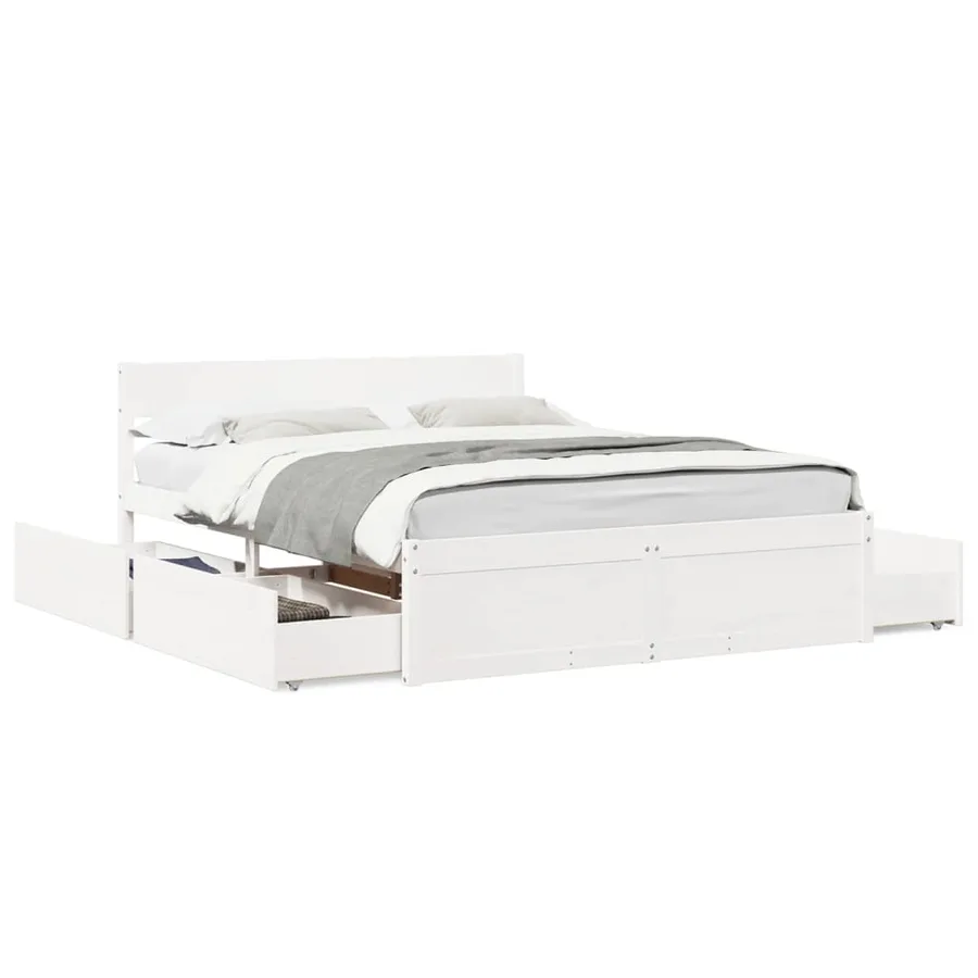 Cadre de lit sans matelas blanc 140x200 cm bois de pin massif - 2