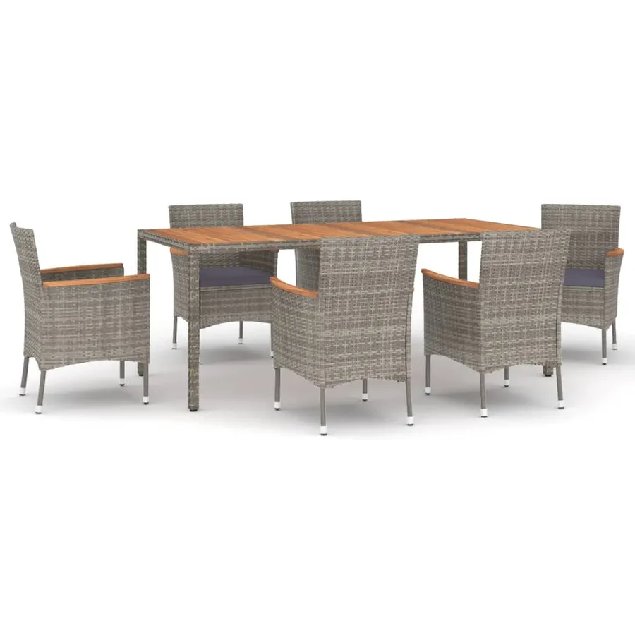 Ensemble à manger jardin et coussins 7 pcs gris rotin - 2