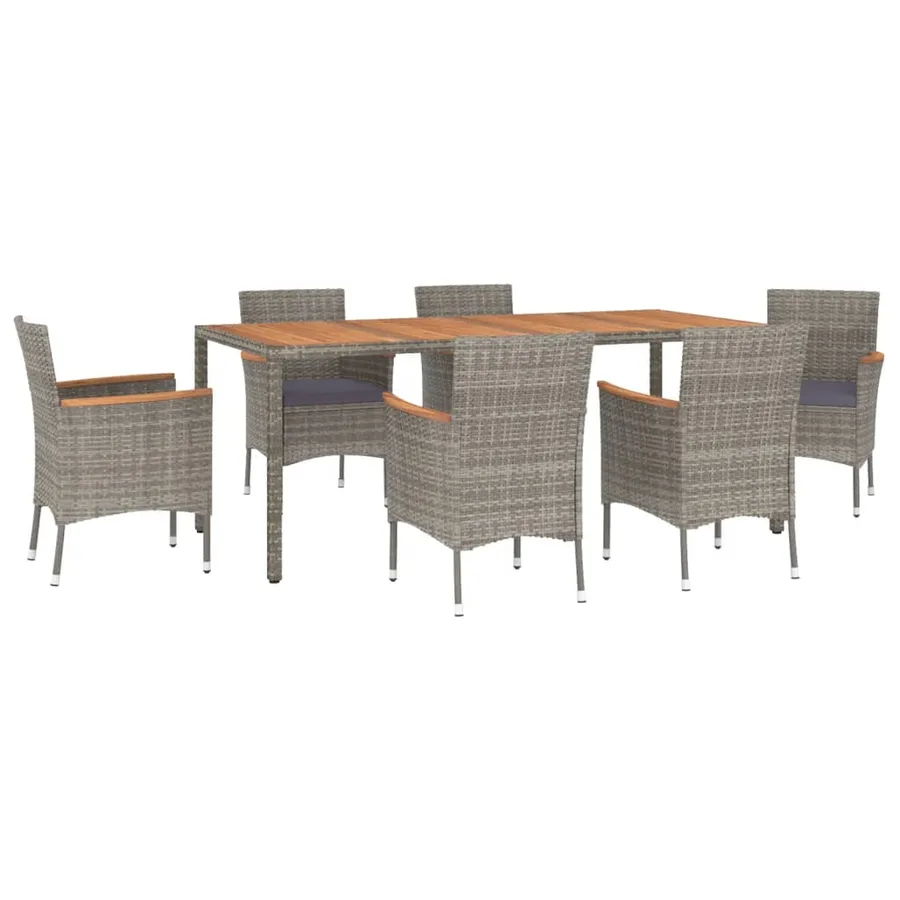 Ensemble à manger jardin et coussins 7 pcs gris rotin - 3