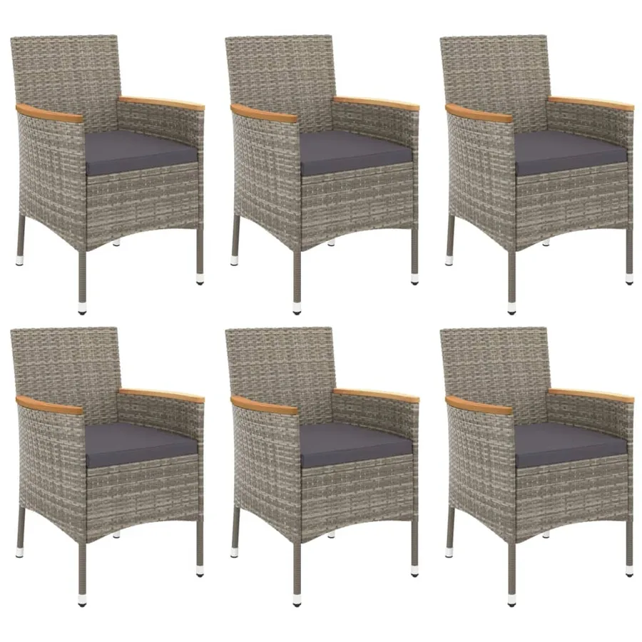 Ensemble à manger jardin et coussins 7 pcs gris rotin - 4