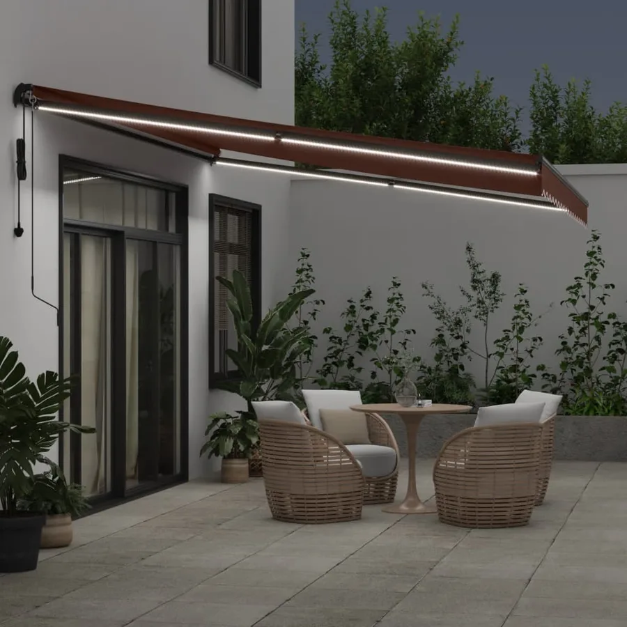 Auvent rétractable automatique avec LED marron 450x350 cm - 3