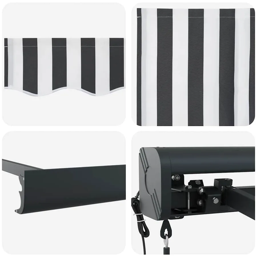 Auvent rétractable anthracite et blanc 5x3 m tissu et aluminium - 9