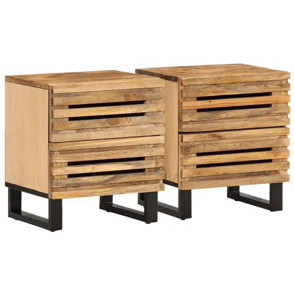 Tables de chevet 2 pcs 40x34x46 cm bois massif de manguier brut