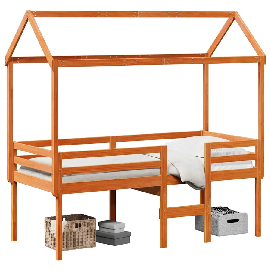 Lit haut sans matelas cire marron 90x200 cm bois de pin massif - 2