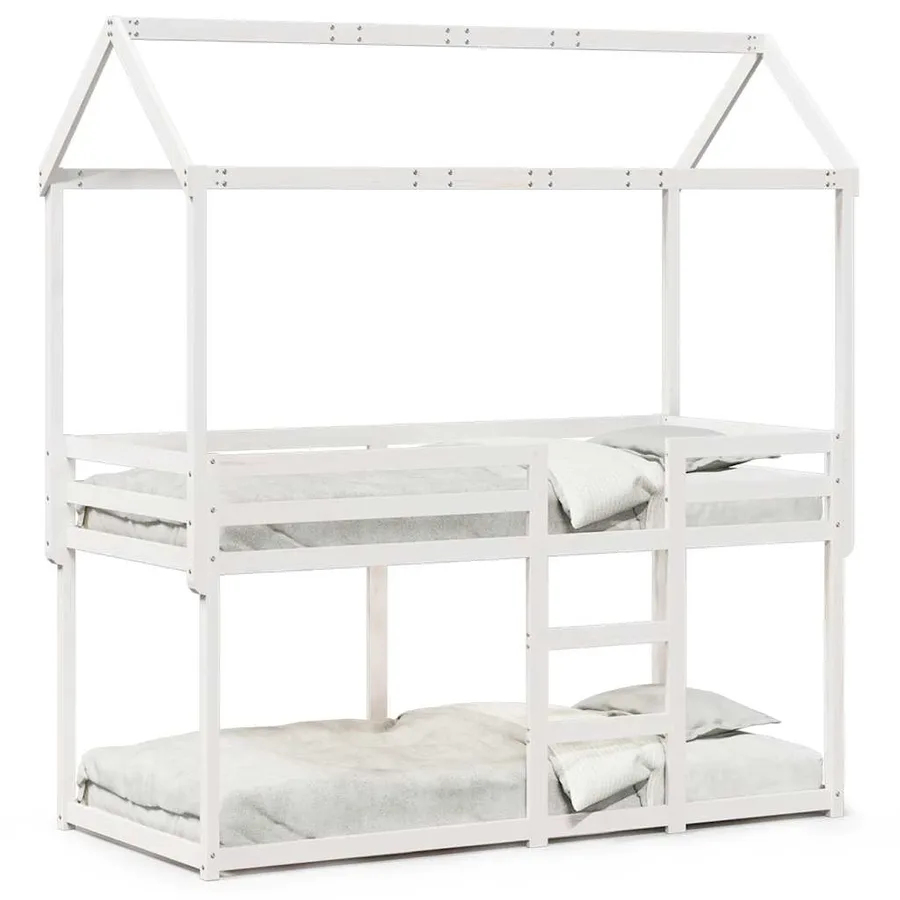 Lit superposé sans matelas blanc 90x200 cm bois de pin massif - 2