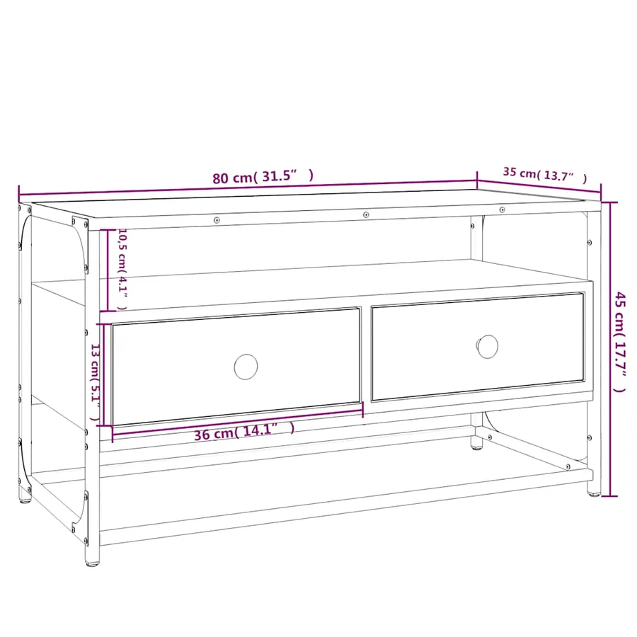 Meuble TV sonoma gris 80x35x45 cm bois d'ingénierie - 9