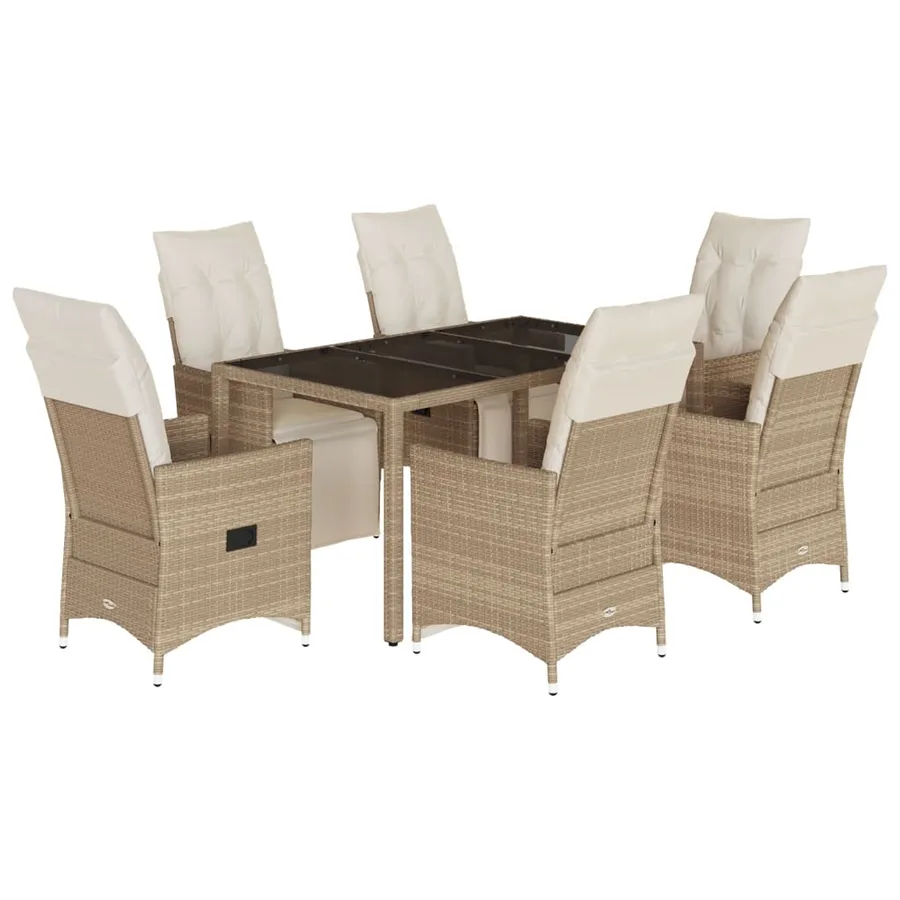 Ensemble de bistro de jardin 7 pcs coussins beige poly rotin - 2