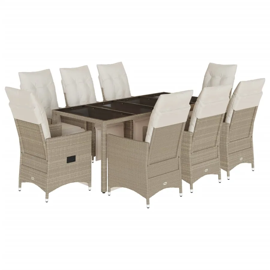 Ensemble de bistro de jardin 9 pcs coussins beige poly rotin - 2