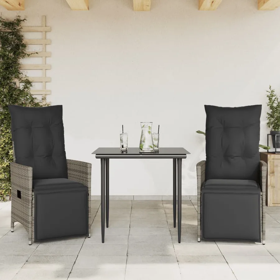 Chaises inclinables de jardin lot de 2 et coussins gris rotin - 2