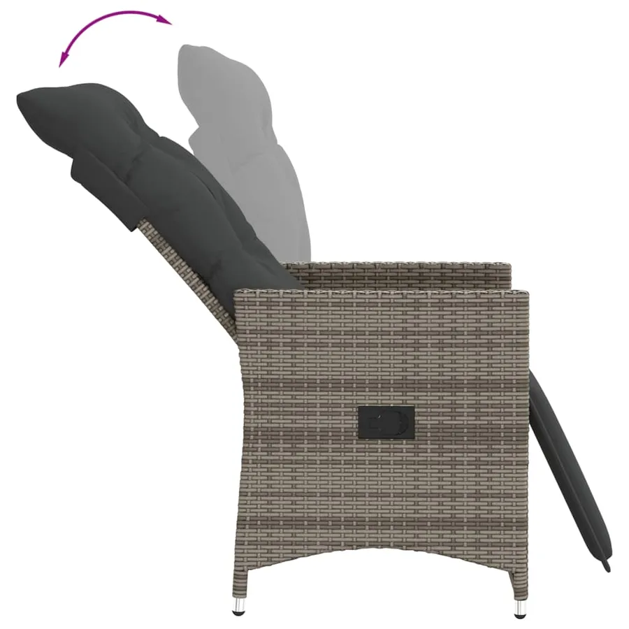Chaises inclinables de jardin lot de 2 et coussins gris rotin - 7