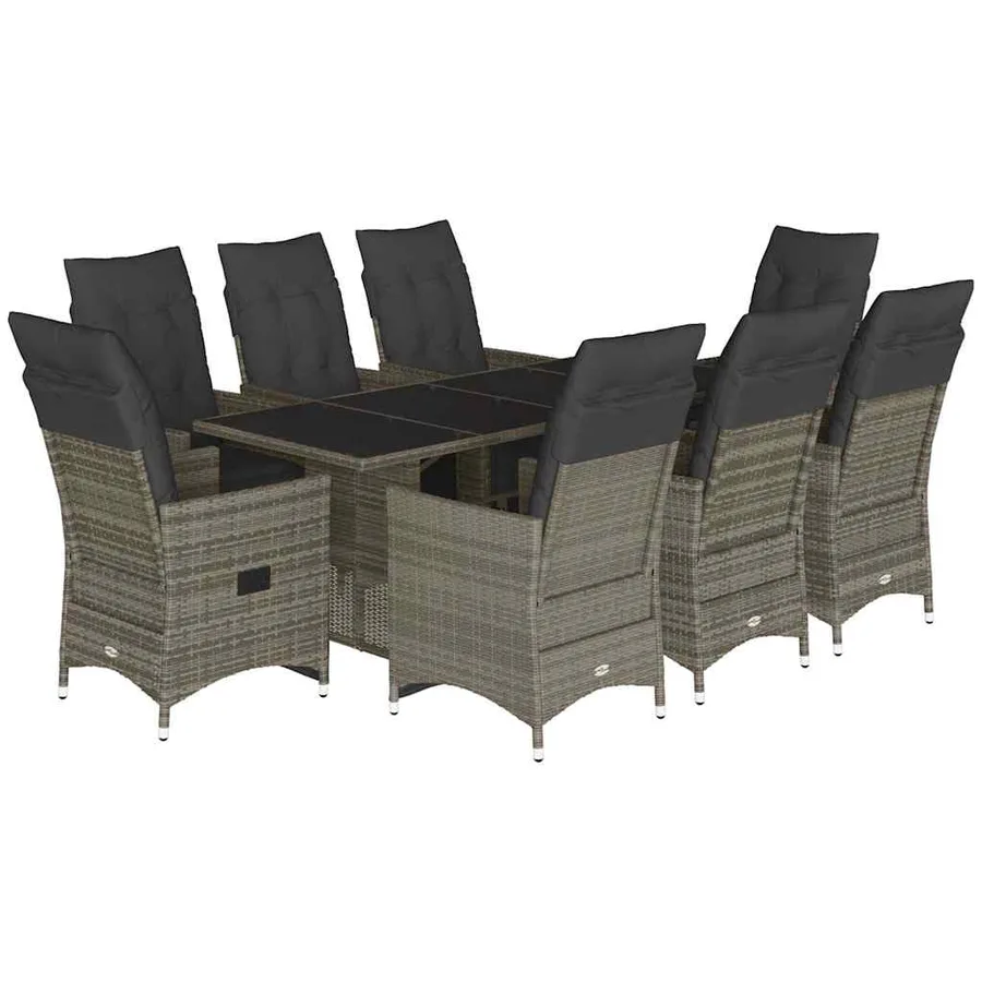 Ensemble de bistro de jardin 9 pcs coussins gris poly rotin - 2