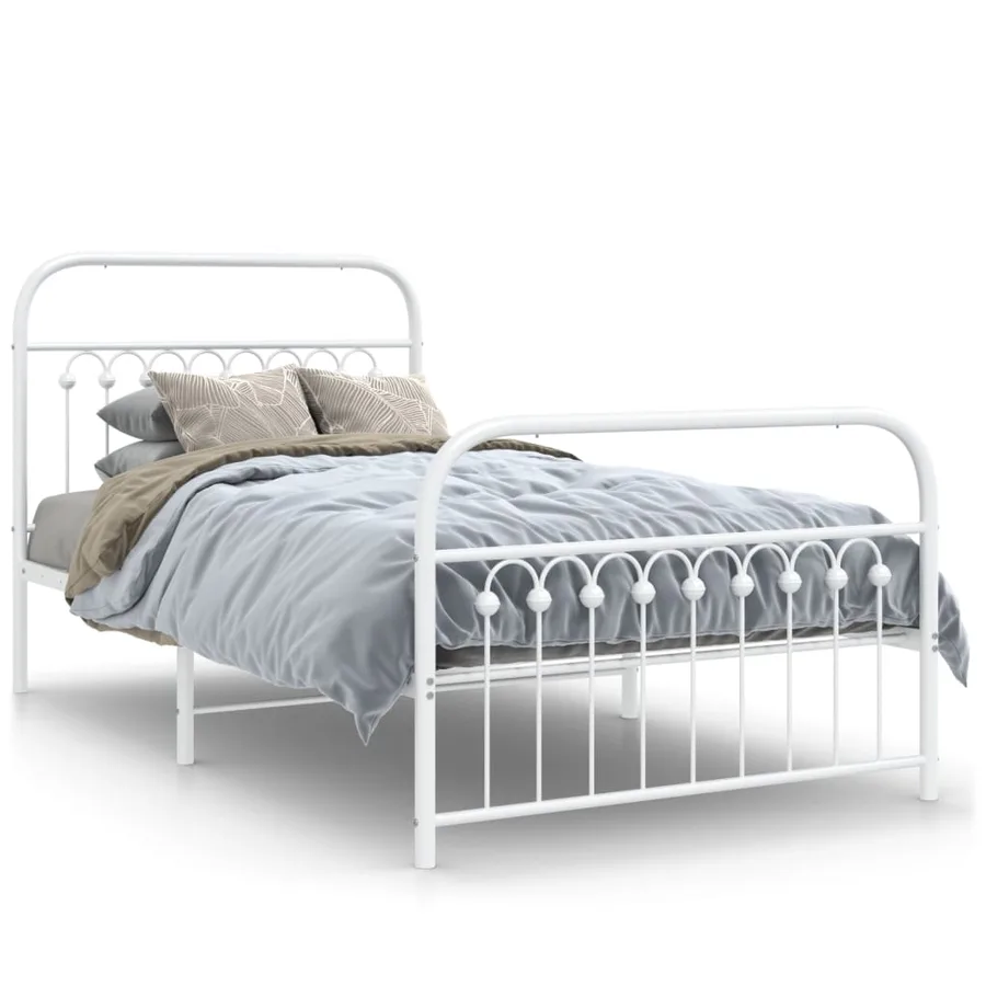 Cadre de lit métal sans matelas et pied de lit blanc 100x200 cm - 2