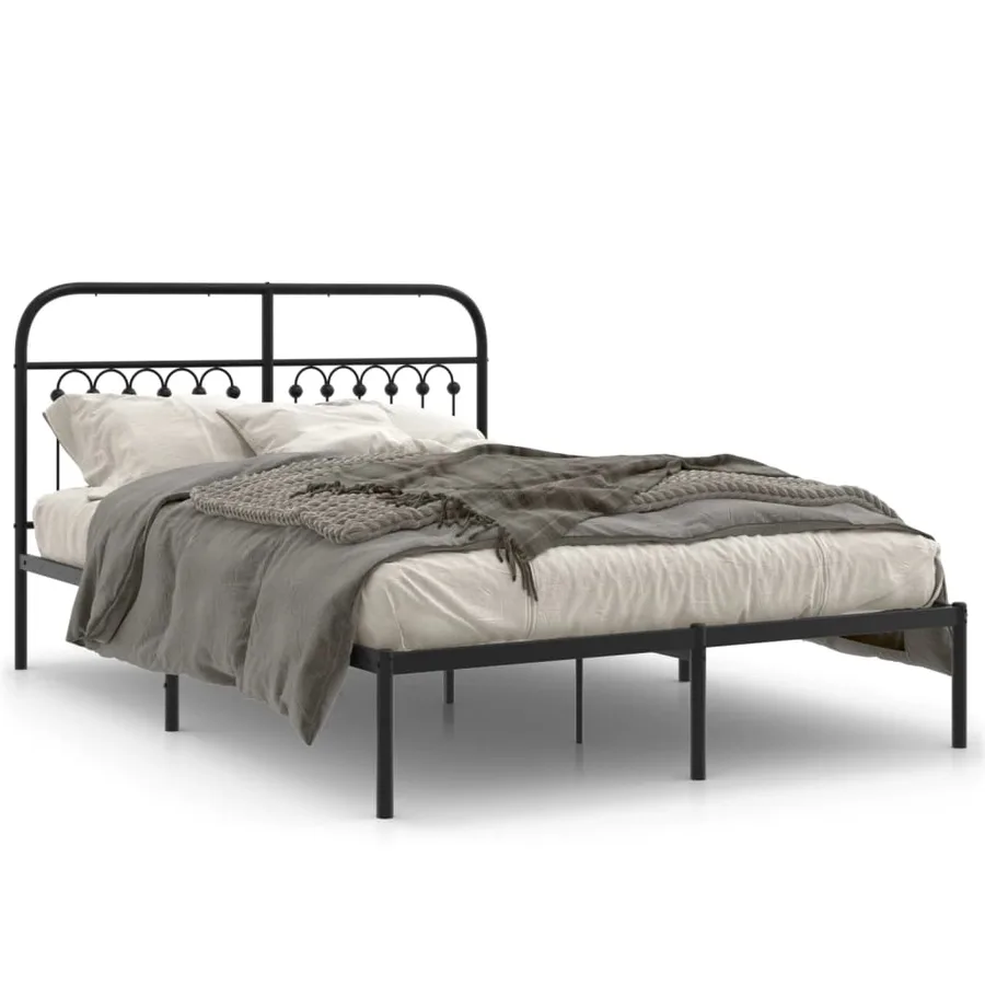 Cadre de lit métal sans matelas avec tête de lit noir 140x200cm - 2