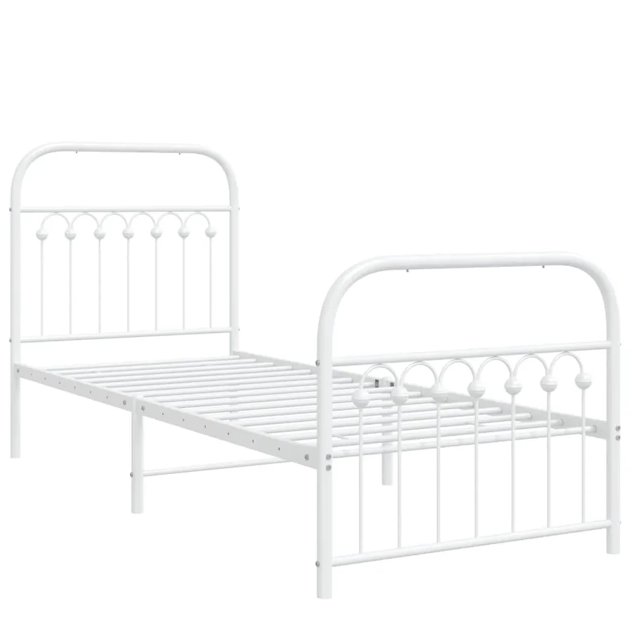Cadre de lit métal sans matelas avec pied de lit blanc 75x190cm - 3