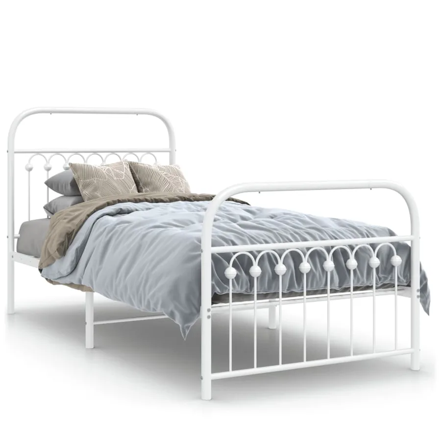 Cadre de lit métal sans matelas avec pied de lit blanc 90x200cm - 2