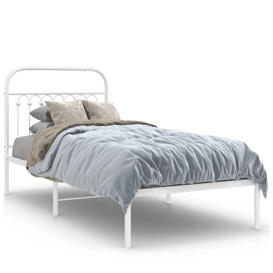 Cadre de lit métal sans matelas avec tête de lit blanc 90x190cm - 2