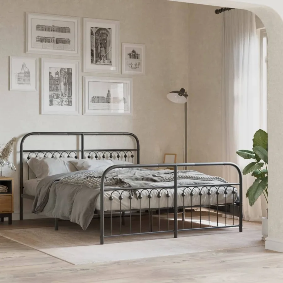 Cadre de lit métal sans matelas avec pied de lit noir 150x200cm