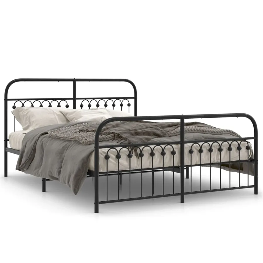 Cadre de lit métal sans matelas avec pied de lit noir 150x200cm - 2