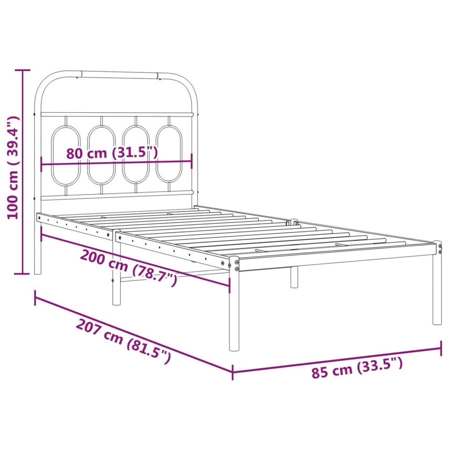 Cadre de lit métal sans matelas avec tête de lit blanc 80x200cm - 8