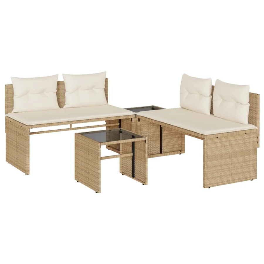 Salon de jardin avec coussins 4 pcs beige résine tressée - 2