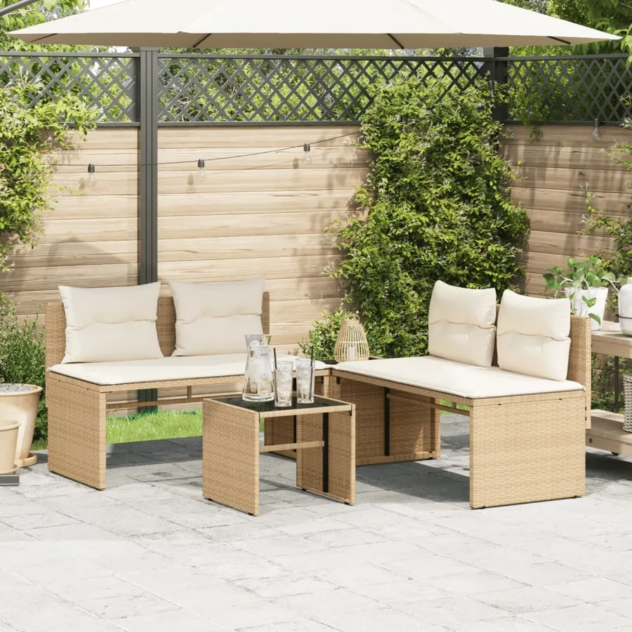 Salon de jardin avec coussins 4 pcs beige résine tressée - 3