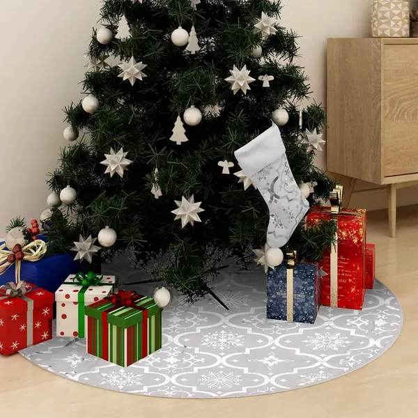 Jupe de sapin de Noël de luxe avec chaussette Blanc 90 cm Tissu