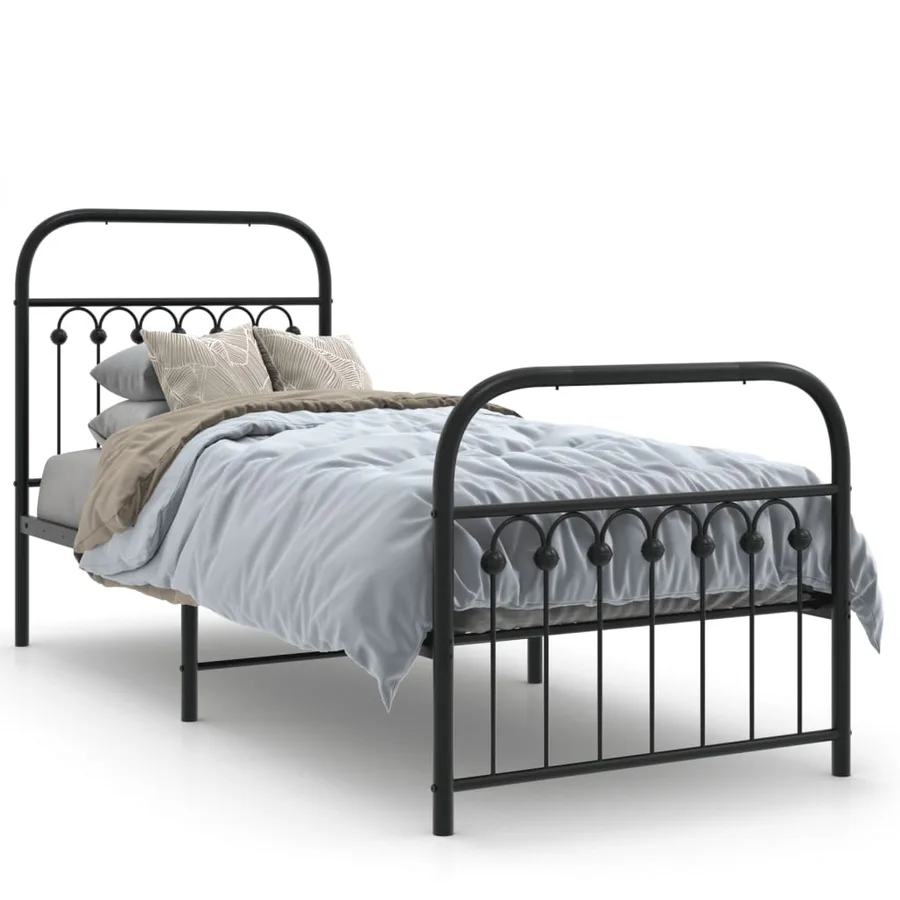 Cadre de lit métal sans matelas avec pied de lit noir 75x190 cm - 2