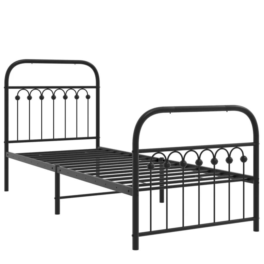 Cadre de lit métal sans matelas avec pied de lit noir 75x190 cm - 3