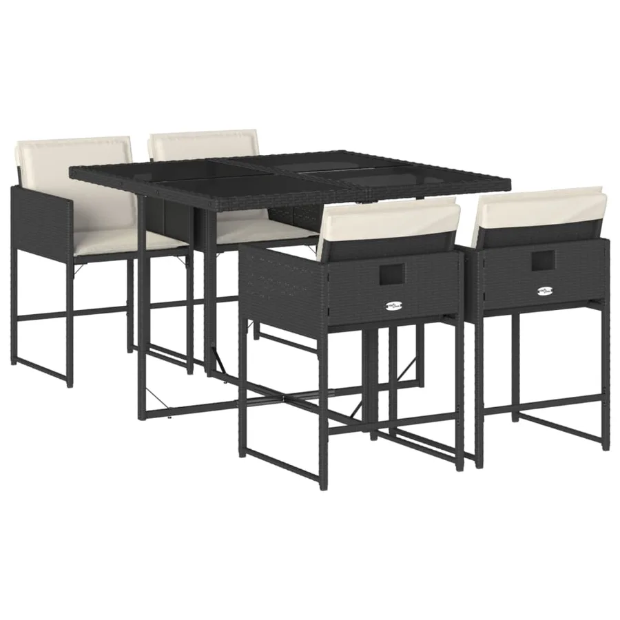 Ensemble à manger de jardin coussins 5pcs Noir Résine tressée - 2