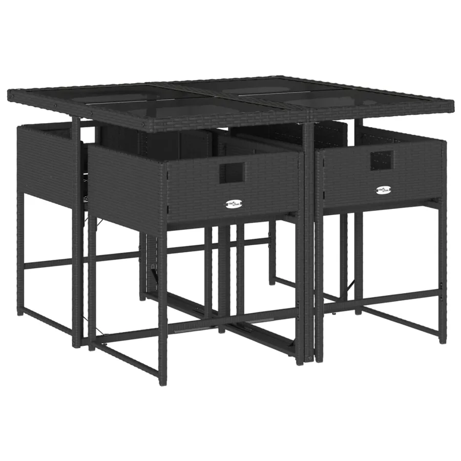 Ensemble à manger de jardin coussins 5pcs Noir Résine tressée - 4