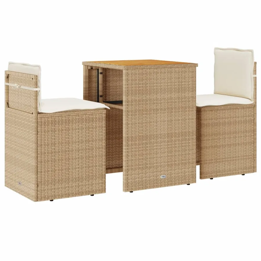 Ensemble de bistro 3 pcs avec coussins beige résine tressée - 2
