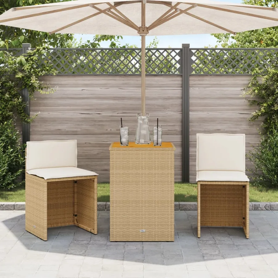 Ensemble de bistro 3 pcs avec coussins beige résine tressée - 3