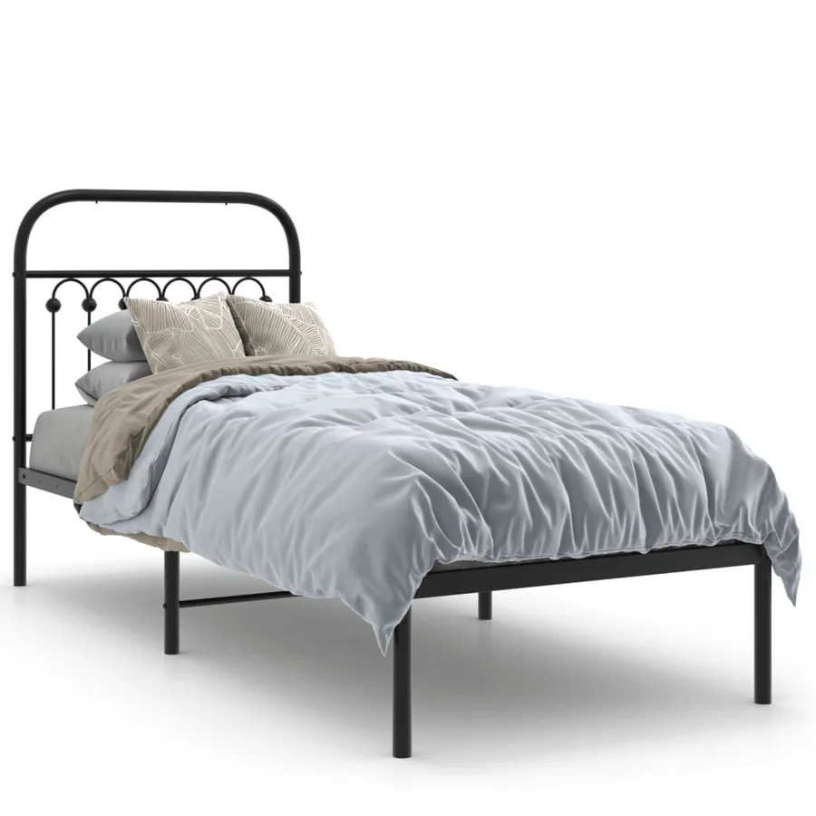 Cadre de lit métal sans matelas avec tête de lit noir 80x200 cm - 2