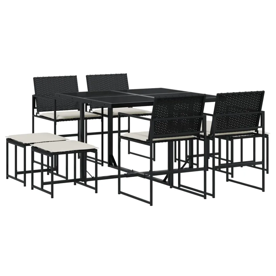 Ensemble à manger de jardin 9pcs coussins noir résine tressée - 2