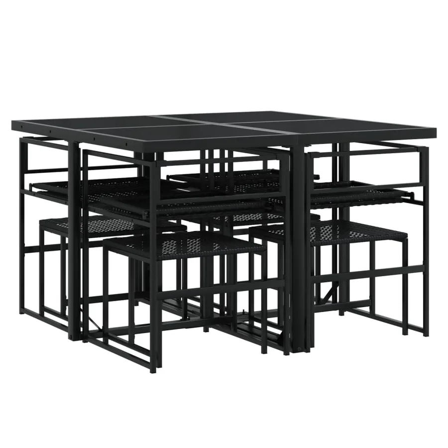 Ensemble à manger de jardin 9pcs coussins noir résine tressée - 9