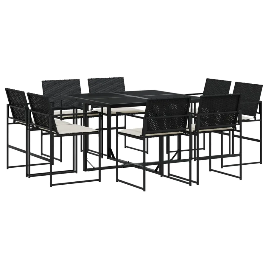Ensemble à manger de jardin 9pcs coussins noir résine tressée - 2