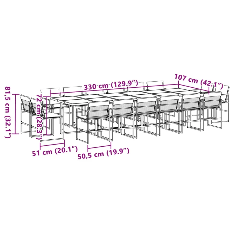 Ensemble à manger de jardin avec coussins 17 pcs noir textilène - 8