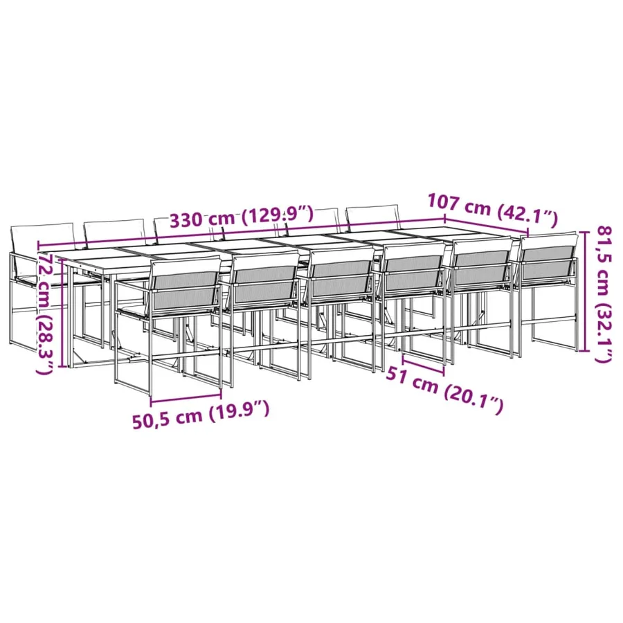 Ensemble à manger de jardin avec coussins 13 pcs noir textilène - 9