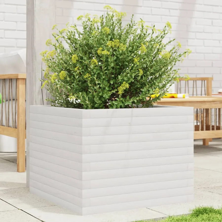 Jardinière blanc 60x60x45,5 cm bois de pin massif