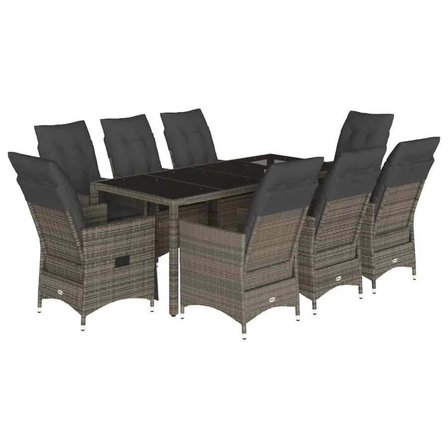 Ensemble à manger de jardin 9 pcs coussins gris résine tressée - 2