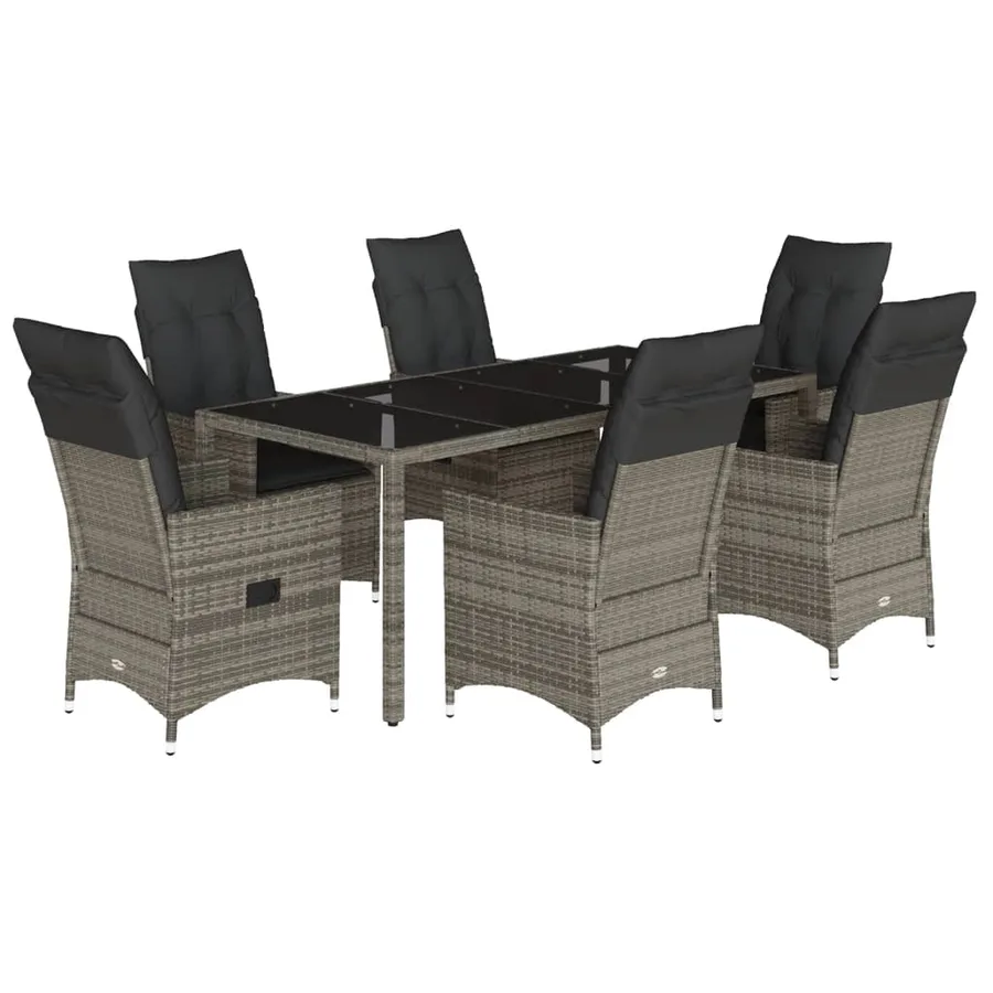 Ensemble à manger de jardin et coussins 7 pcs gris rotin - 2