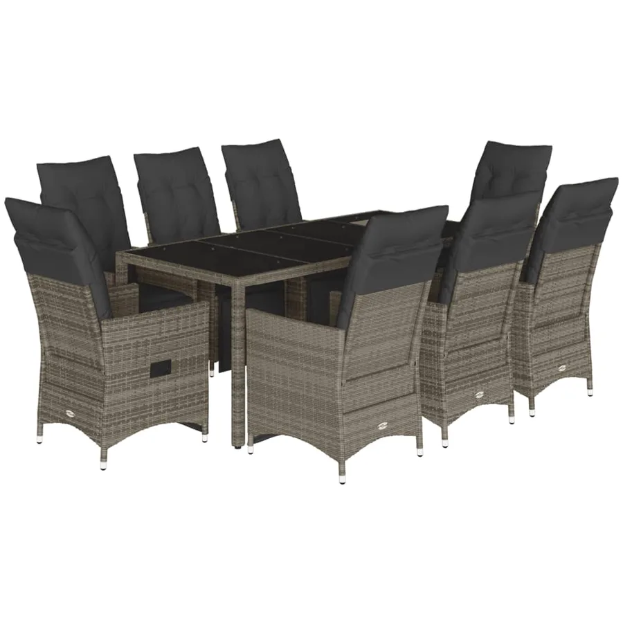 Ensemble de bistro de jardin 9 pcs coussins gris poly rotin - 2